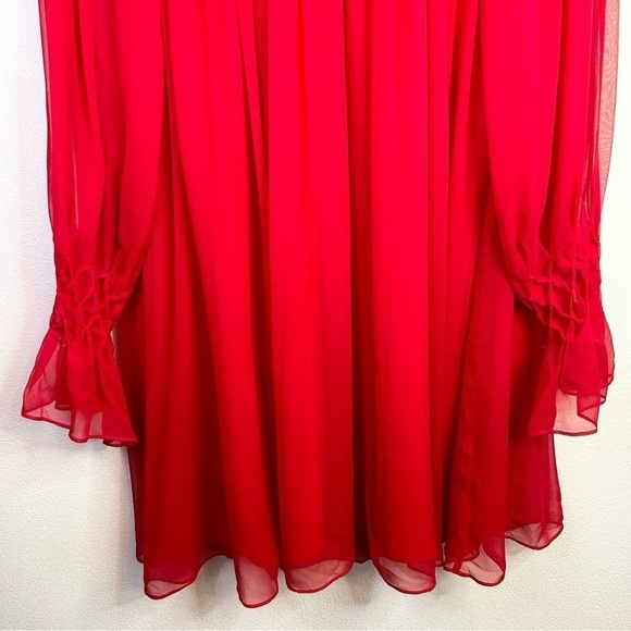 Rebecca Taylor 100% Silk Diamond Smocked Mock Neck Long Sleeve Mini Dress - Picture 7 of 16